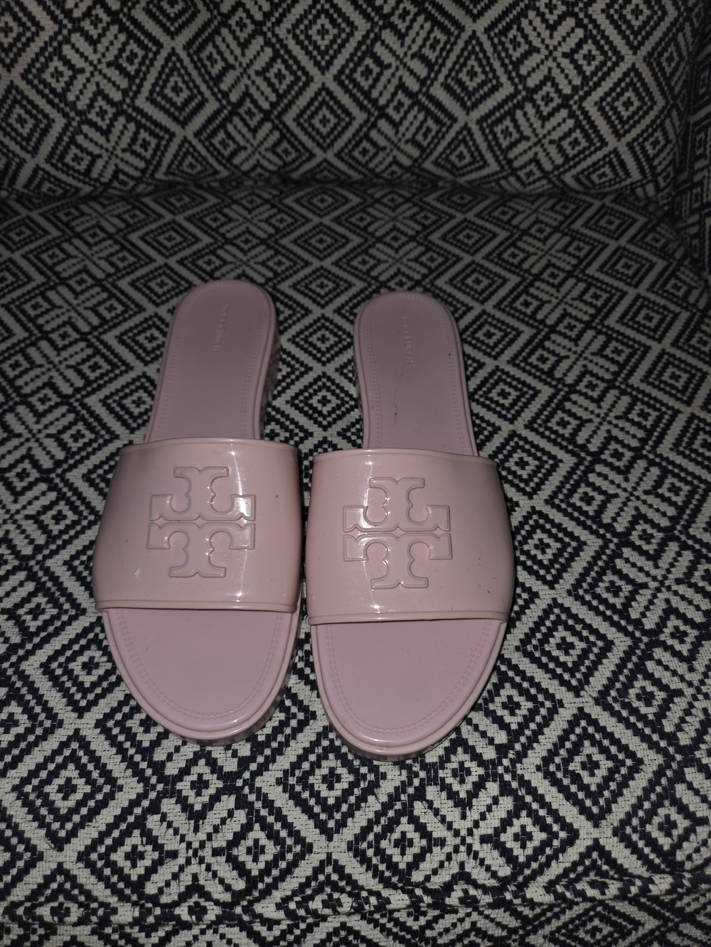 Tory Burch Baby Pink Patent Logo Slide Sandals